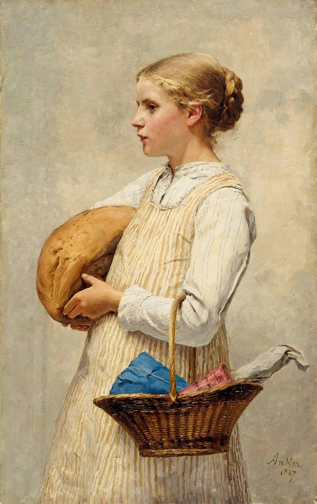 Albert Anker, Mädchen mit Brot, 1887