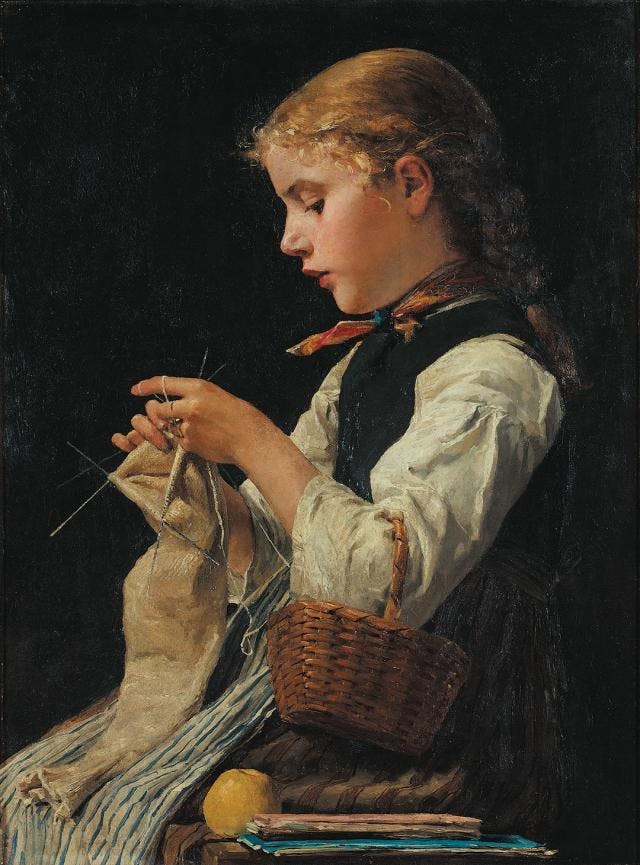 Albert Anker, Strickendes Mädchen, 1884